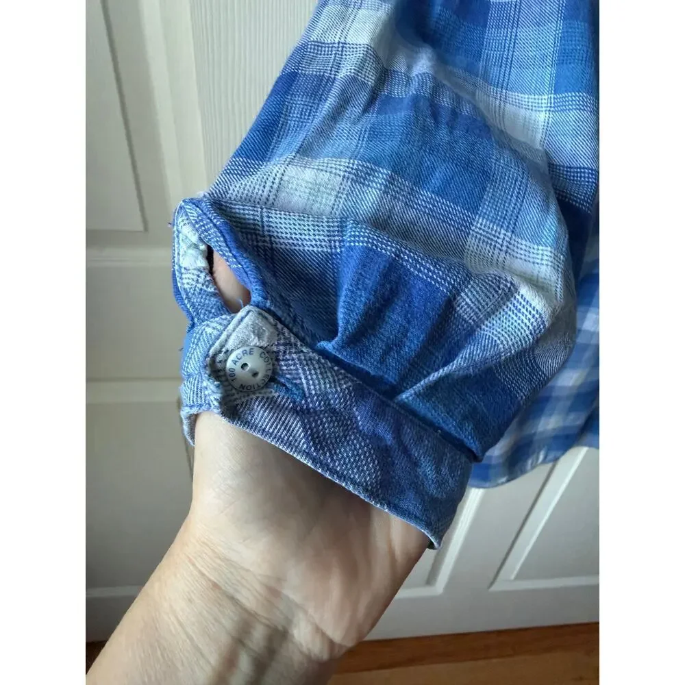 Vintage Pooh Blue‎ Plaid Flannel Nightgown Sz Large Disney 90s Hundred Acre Wood